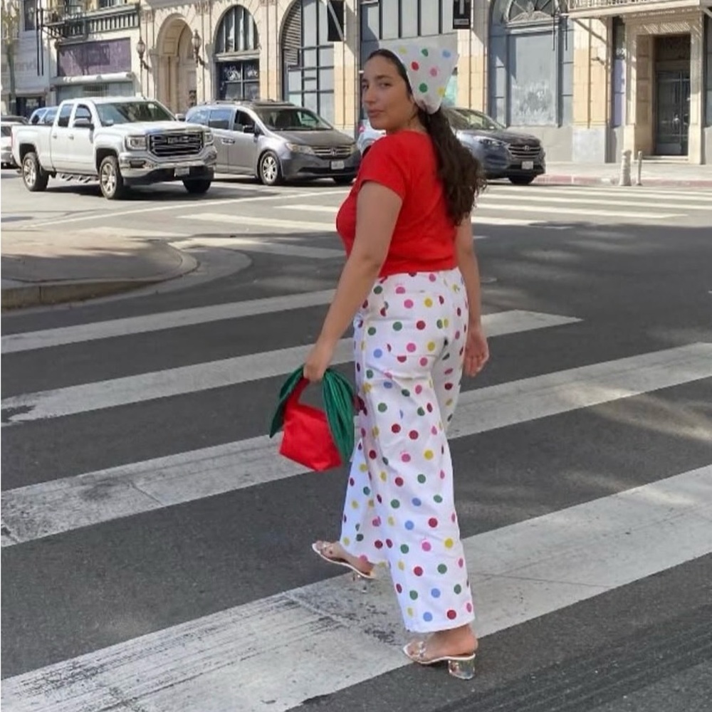 Lisa Says Gah White Wide-Leg Polka Dot Pants - Picture 2 of 3